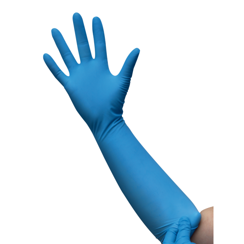 50 gants d'examens antivirus manchettes extra-longues à usage unique CE en  nitrile bleu non poudré
