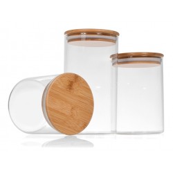 Set de 3 pots en verre borosilicate avec couvercle en bambou à visser 75 ml  - Achat, utilisation et entretien - MesÉpices.com